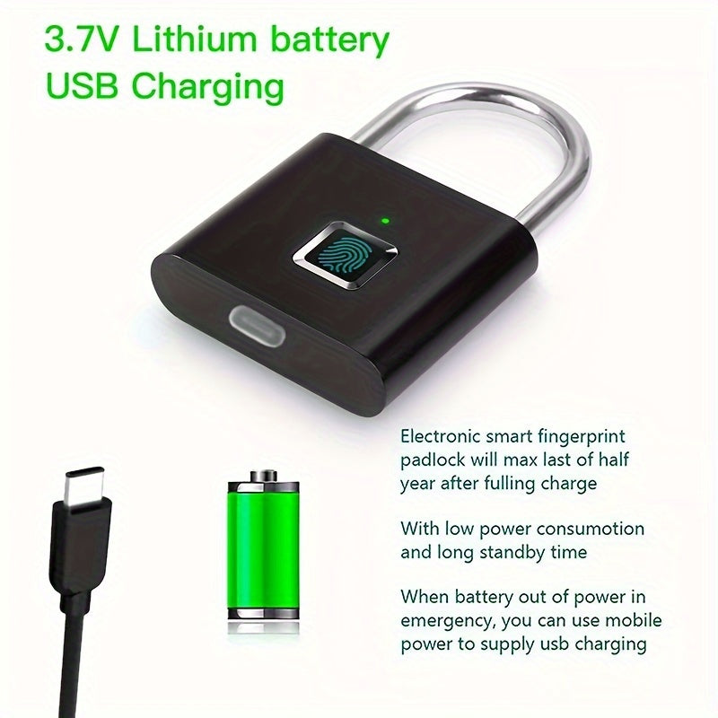 Cadenas Intelligent Compact à Empreinte Digitale - Étanche, Sécurité Sans Clé, Rechargeable par USB, Alliage de Zinc Léger - Idéal pour Bagages, Valises et Sacs à Dos