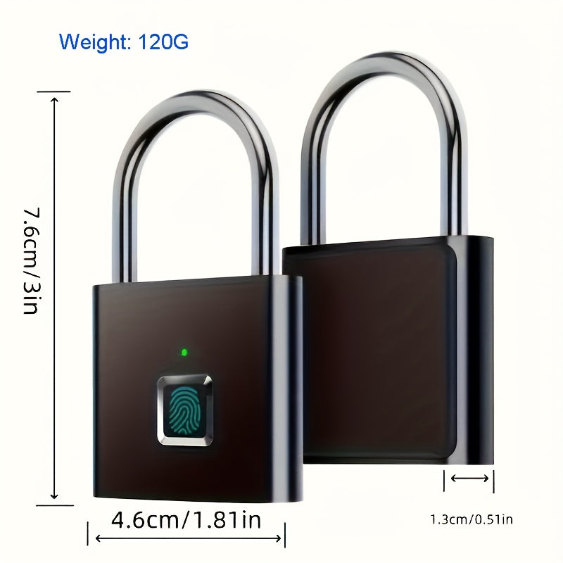 Cadenas Intelligent Compact à Empreinte Digitale - Étanche, Sécurité Sans Clé, Rechargeable par USB, Alliage de Zinc Léger - Idéal pour Bagages, Valises et Sacs à Dos
