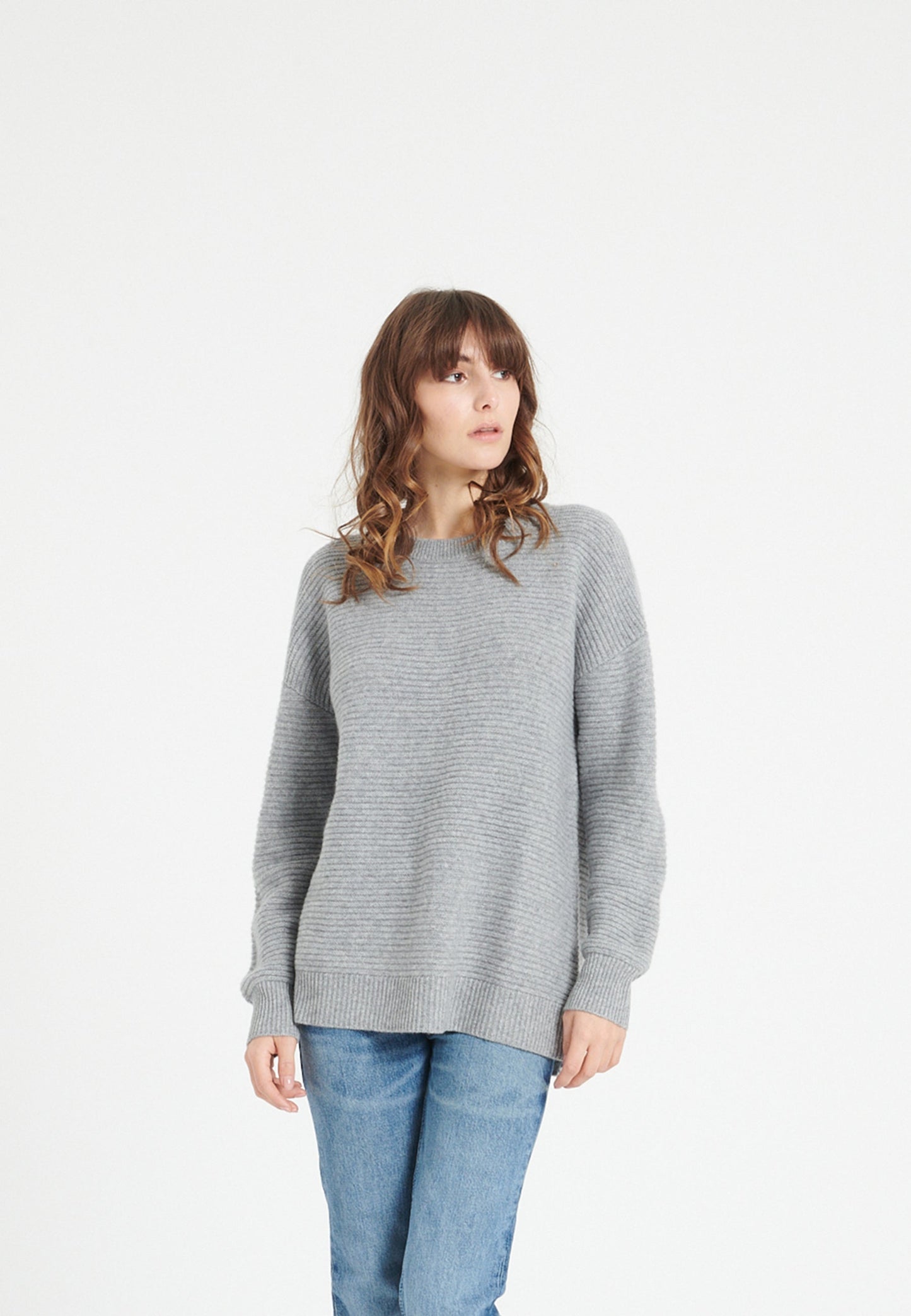 Pull col rond femme en cachemire 4 fils gris clair - LILLY 30