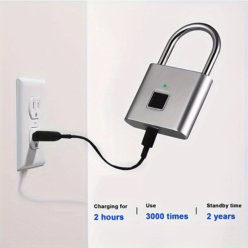 Cadenas Intelligent Compact à Empreinte Digitale - Étanche, Sécurité Sans Clé, Rechargeable par USB, Alliage de Zinc Léger - Idéal pour Bagages, Valises et Sacs à Dos