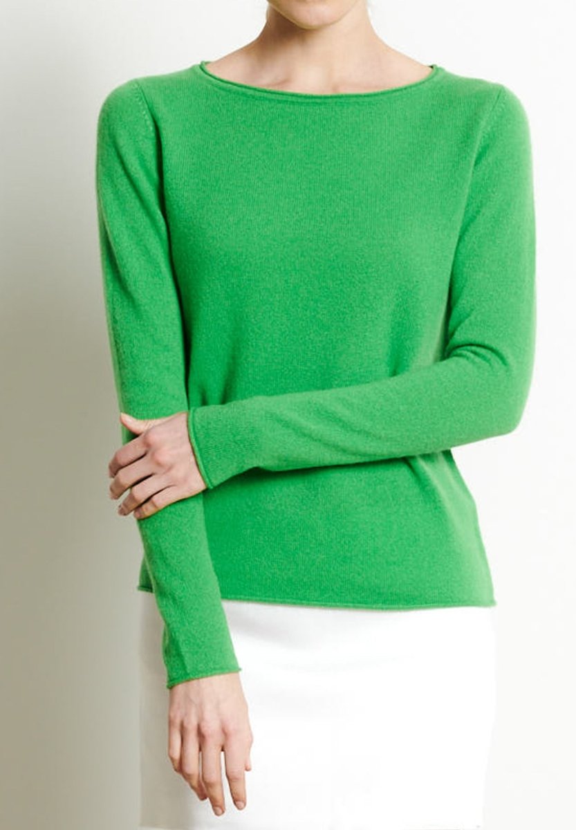 Pull col bateau femme en cachemire vert pomme - LILLY 5B